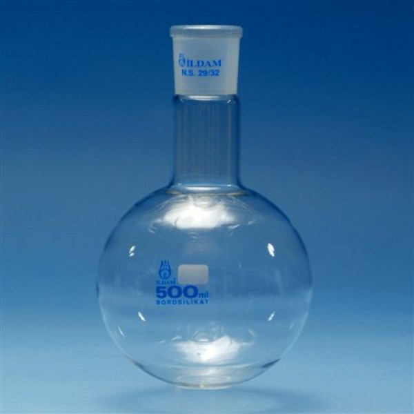 Flask - Short neck, Round bottom, Standard ground, Joint NS