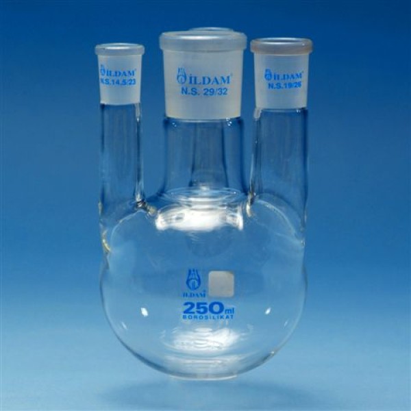 Flask - Three parallel necks, round bottom, standard ground, Joint NS