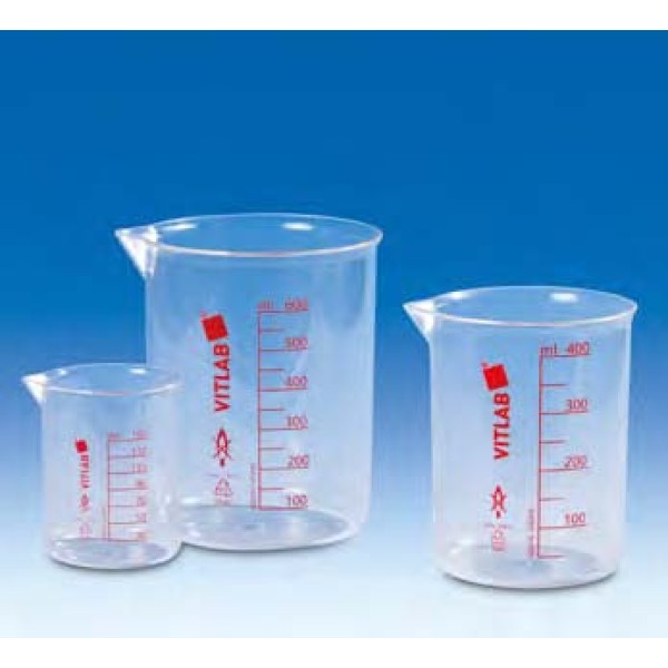 Griffin beakers, PMP, printed red scale
