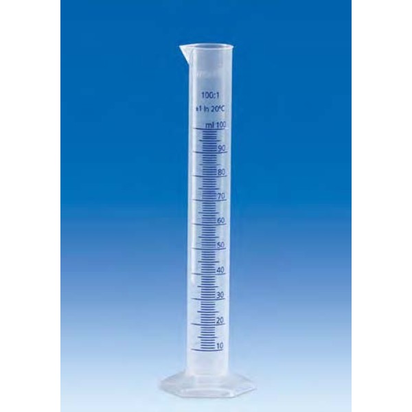 Graduated cylinders, PP, Class B, tall shape, with raised blue scale