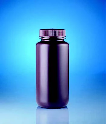 Şişe (PE-HD), Geniş Boyun - Vidalı kapaklı - Kahve Renkli