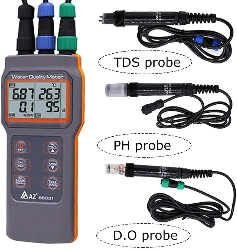 Water Quality Measurement Set - PH, EC, Salinity, TDS, DO and Temperature, IP67, Handheld